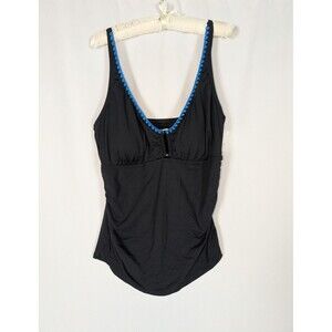 Liz Claiborne Swim Suit Top 20W Women's Black Vneck Crochet Trim Full Length